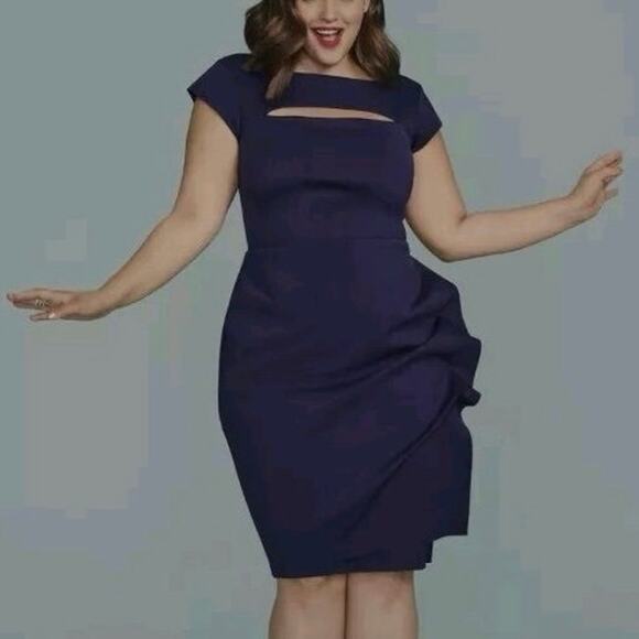 Lane Bryant Dresses & Skirts - Lane Bryant Navy Blue Sheath Dress Knee Length Party Plus Size 18 Cap Sleeve